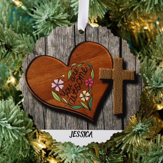 Rustic Farmhouse Personalized Name  Ornament Card (Insitu (Tree))