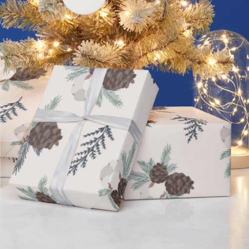 Rustic Farmhouse Pinecone Christmas Wrapping Paper