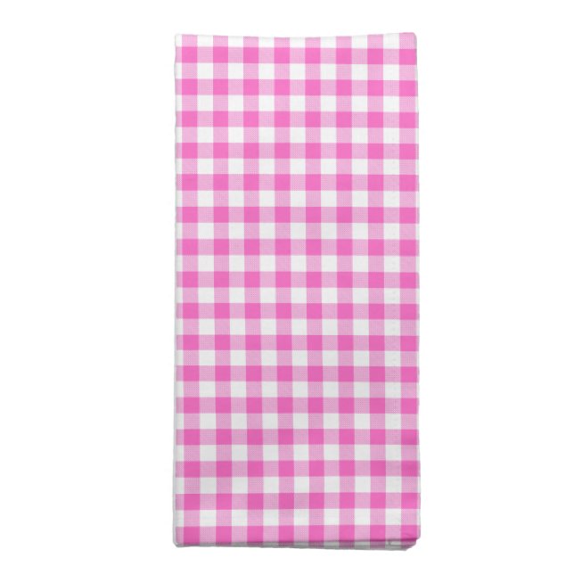 Rustic Farmhouse Pink and White Gingham Plaid Cloth Napkin (Folded)