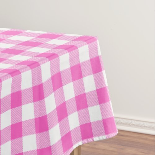 Rustic Farmhouse Pink and White Gingham Plaid Tablecloth