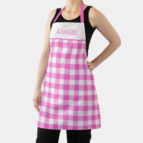 Rustic Farmhouse Pink Gingham Plaid Personalized Apron