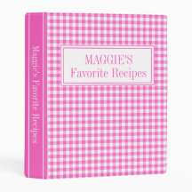 Rustic Farmhouse Pink Gingham Plaid Recipe Binder
