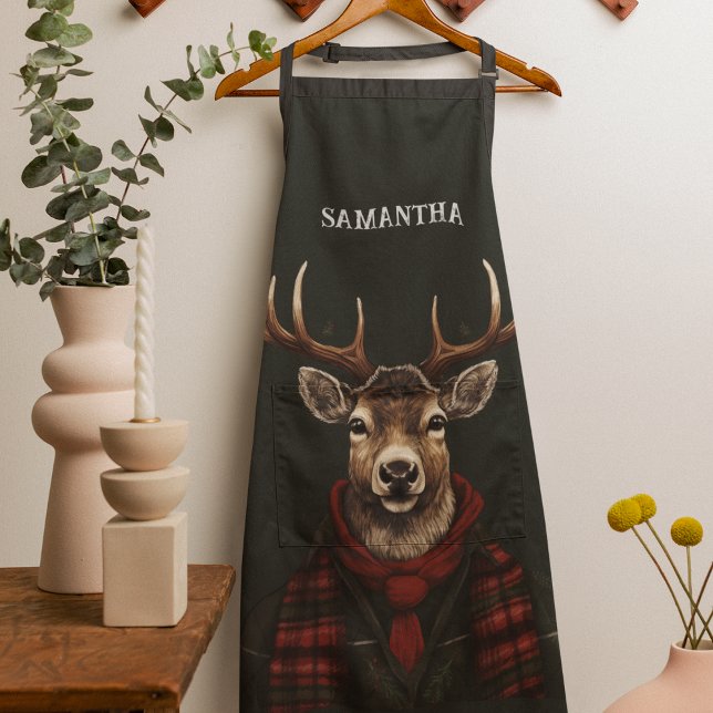 Rustic Farmhouse Plaid Deer And Green Apron (Creator Uploaded)