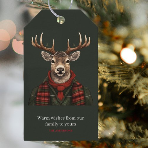 Rustic Farmhouse Plaid Deer And Green Gift Tags