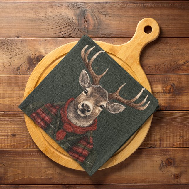 Rustic Farmhouse Plaid Deer And Green Kitchen Towel (Creator Uploaded)