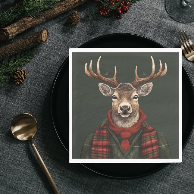 Rustic Farmhouse Plaid Deer And Green Napkins (Creator Uploaded)