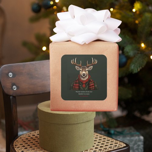 Rustic Farmhouse Plaid Deer And Green Square Sticker