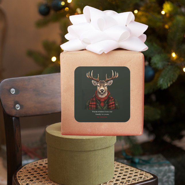 Rustic Farmhouse Plaid Deer And Green Square Sticker (Creator Uploaded)