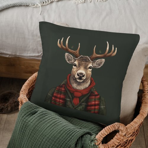 Rustic Farmhouse Plaid Deer And Green Throw Pillow