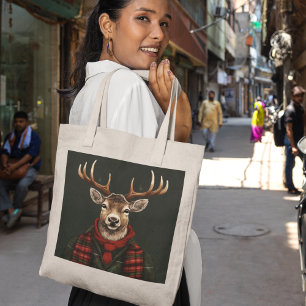 Rustic Farmhouse Plaid Deer And Green Tote Bag