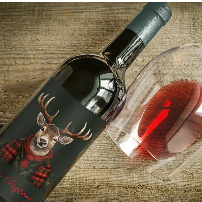 Rustic Farmhouse Plaid Deer And Green Wine Label | Zazzle