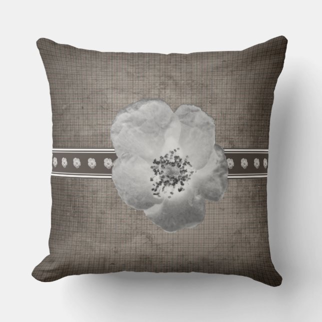 Rustic Farmhouse Plaid Flower Throw Pillow (Front)