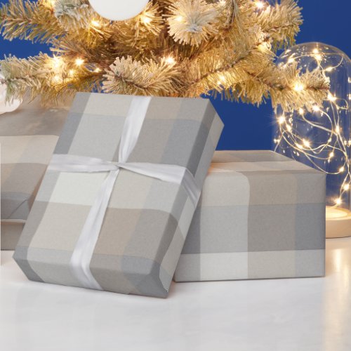 Rustic Farmhouse Plaid Tan Gray Ivory Wrapping Paper