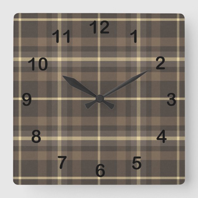 Rustic Farmhouse Plaid Tartan in Beige & Brown Square Wall Clock (Front)