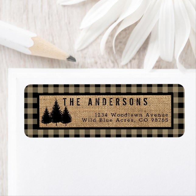 Rustic Farmhouse Plaid Woods Return Address Label (Insitu)