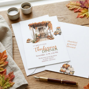 Rustic Farmhouse Porch Pumpkin Thanksgiving Invitation