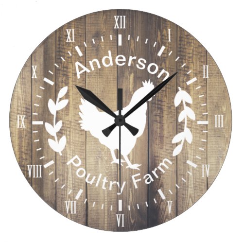 Rustic Farmhouse Poultry Farm Hen &amp; Family Name Large Clock