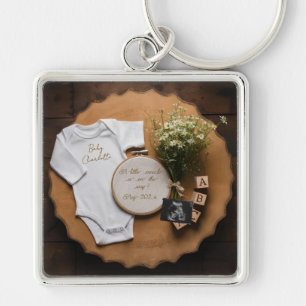 Rustic farmhouse Pregnancy Announcement keepsake Keychain