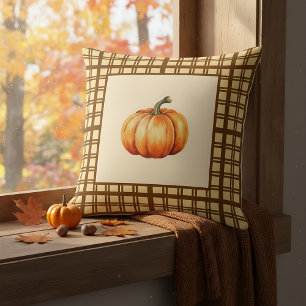 Rustic Farmhouse Pumpkin Brown Cottage Fall Accent Throw Pillow