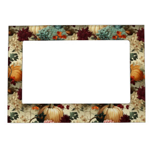 Rustic Farmhouse Pumpkin Orange Floral Vintage Magnetic Frame