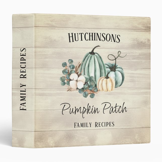 Rustic Farmhouse Pumpkin Recipe 3 Ring Binder (Front/Spine)