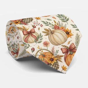 Rustic Farmhouse Pumpkin Sunflower in Autumn Tones Neck Tie