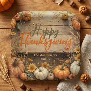 Rustic Farmhouse Pumpkin Thanksgiving Dinner Paper Plates