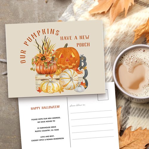 Rustic Farmhouse Pumpkins New Porch New Address Holiday Postcard