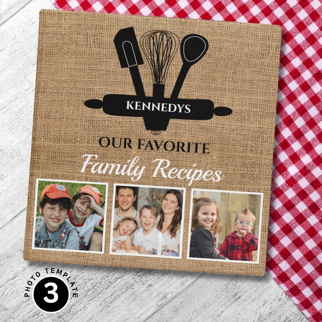 Rustic Farmhouse Recipe Cookbook 3 Photo Burlap  3 Ring Binder (Creator Uploaded)