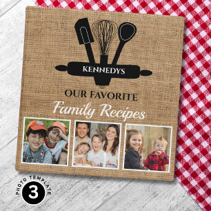 Rustic Farmhouse Recipe Cookbook 3 Photo Burlap Ring Binder