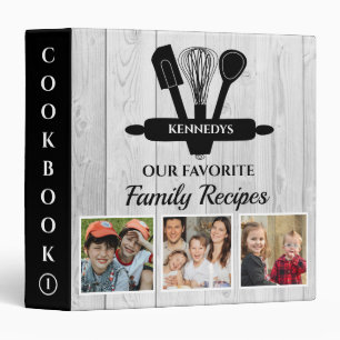 Rustic Farmhouse Recipe Cookbook 3 Photo Wood  Ring Binder