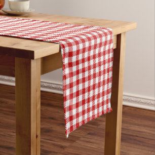 Rustic Farmhouse Red Small Gingham Plaid Short Table Runner