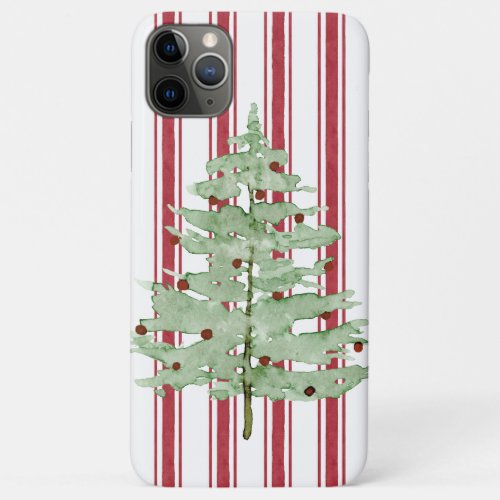 Rustic Farmhouse Red Ticking Stripe Christmas Tree iPhone 11 Pro Max Case