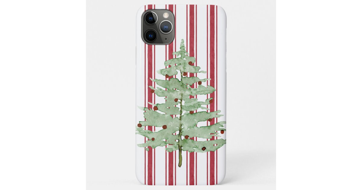 Rustic Farmhouse Red Ticking Stripe Christmas Tree CaseMate iPhone