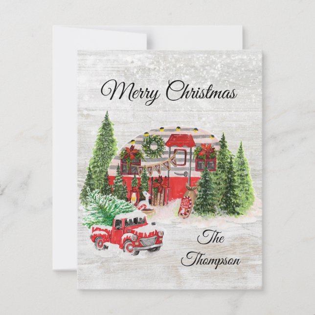 Rustic farmhouse red truck cute calligraphy Xmas Note Card (Front)