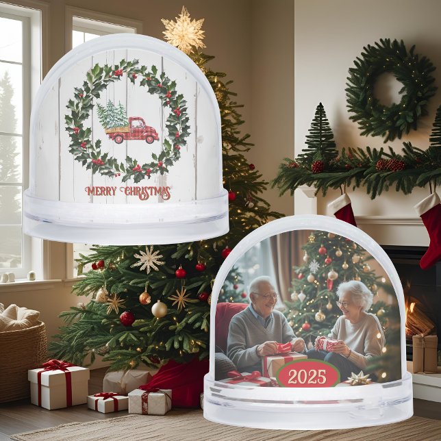 Rustic Farmhouse Red Truck on Wood Snow Globe (Creator Uploaded)