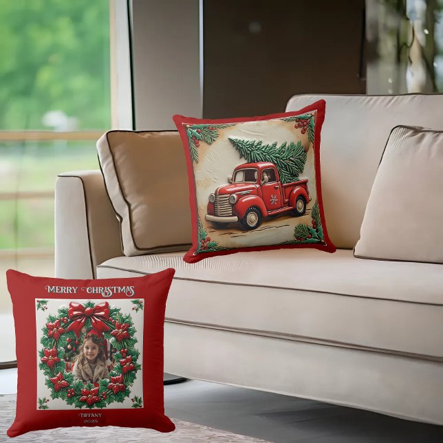 Rustic Farmhouse Red Truck Throw Pillow (Creator Uploaded)