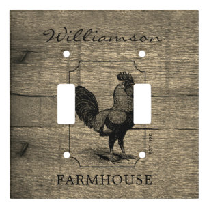 Rustic Farmhouse Rooster Barn Wood Family Name Light Switch Cover