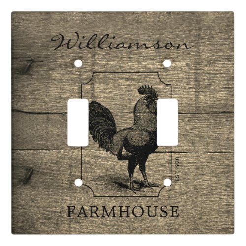 Rustic Farmhouse Rooster Barn Wood Family Name   Light Switch Cover