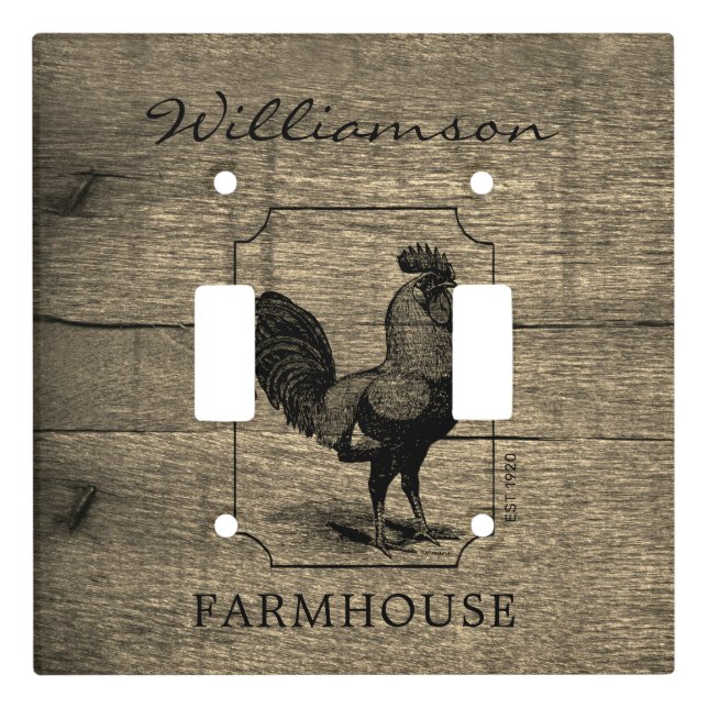 Rustic Farmhouse Rooster Barn Wood Family Name   Light Switch Cover (Front)