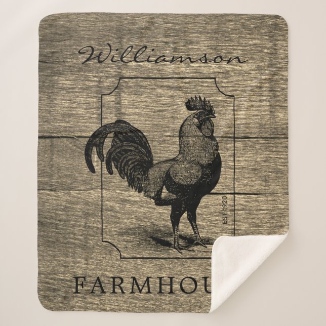 Rustic Farmhouse Rooster Barn Wood Family Name   Sherpa Blanket (Front)