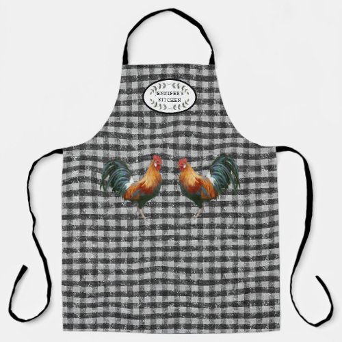 Rustic Farmhouse Rooster Black n White Kitchen Apron