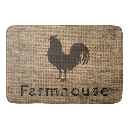 Rustic Farmhouse Rooster Country Rustic Burlap Bath Mat