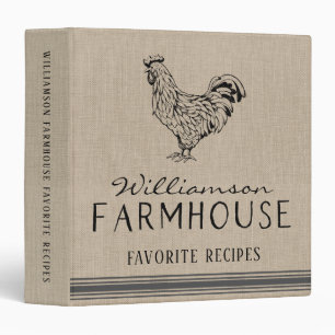 RUSTIC FARMHOUSE ROOSTER FAMILY NAME RECIPE  3 RING BINDER
