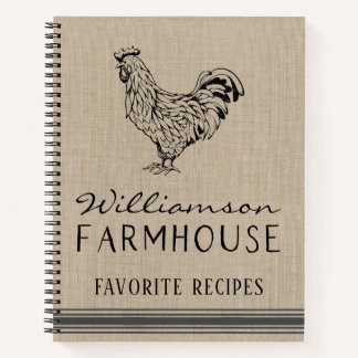 RUSTIC FARMHOUSE ROOSTER FAMILY NAME RECIPE SPIRAL NOTEBOOK