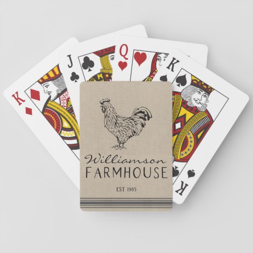 RUSTIC FARMHOUSE ROOSTER FAMILY NAME YEAR PLAYING  POKER CARDS