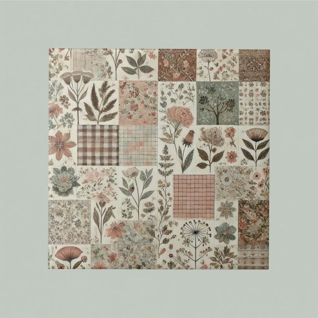 Rustic Farmhouse Sage Green Patchwork Quilt Floral Ceramic Tile (Creator Uploaded)