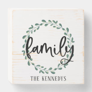 Rustic Farmhouse Script Family Name Wood Box Sign