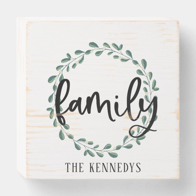 Rustic Farmhouse Script Family Name Wood Box Sign (Front Horizontal)