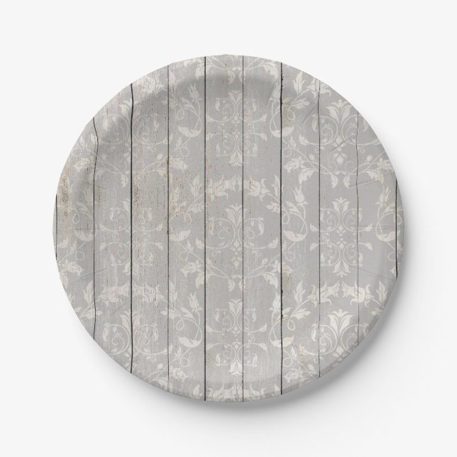 Rustic Farmhouse Shabby Chic White Wood Decorative Paper Plates (Front)